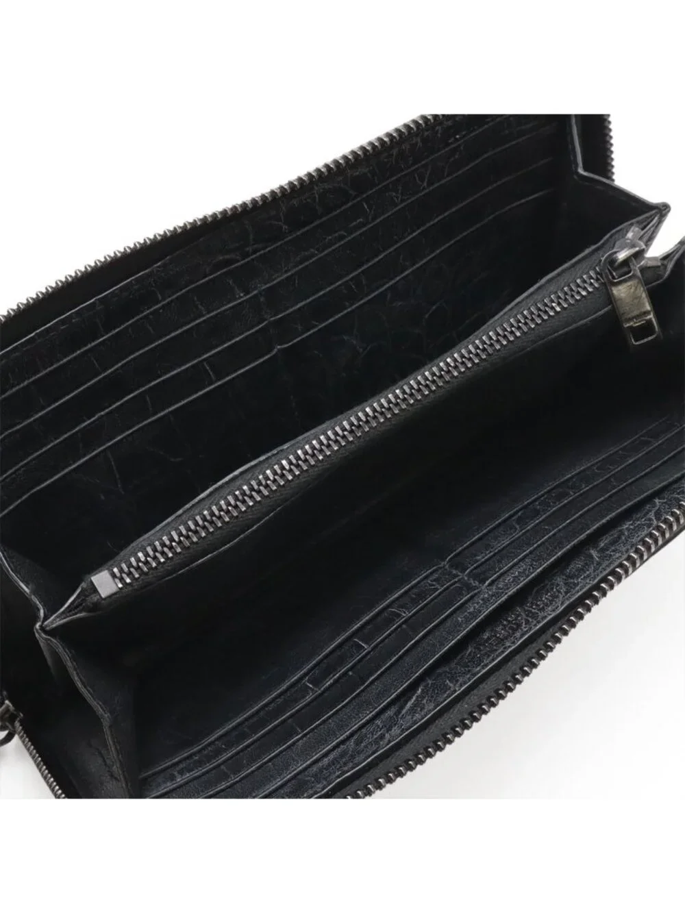 Saint Laurent Paris YSL Yves Zip Around Wallet Croco Like Leather Black - Picture 6 of 9